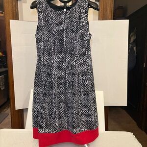 Alyx 14 Fit & Flare Black & White Pleated Dress Sleeveless Red Hem Party
